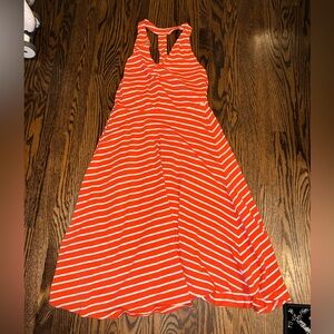 Pact dark orange and White Striped t strap halter dress medium